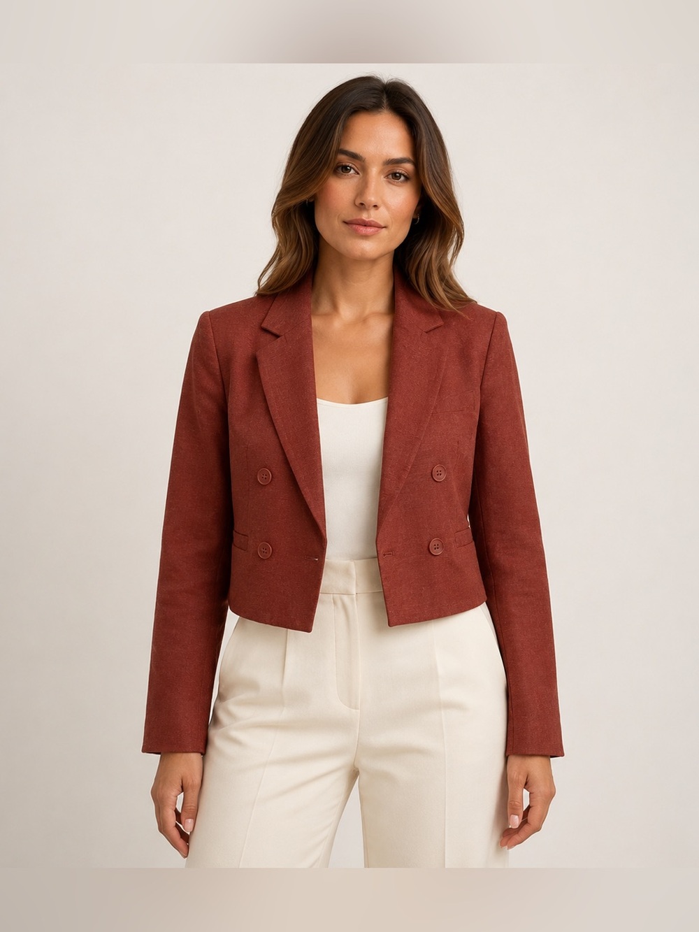NWT Express Henna Linen Blend Double Breasted Cropped Blazer XS